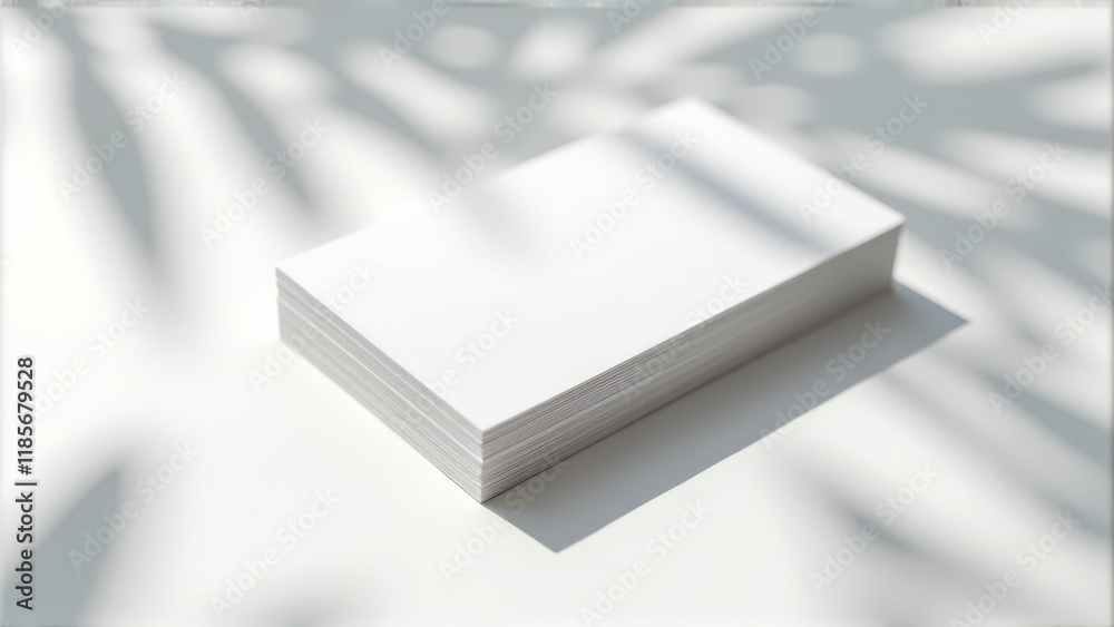 Fototapeta premium A Stack of Blank White Business Cards in Sunlight