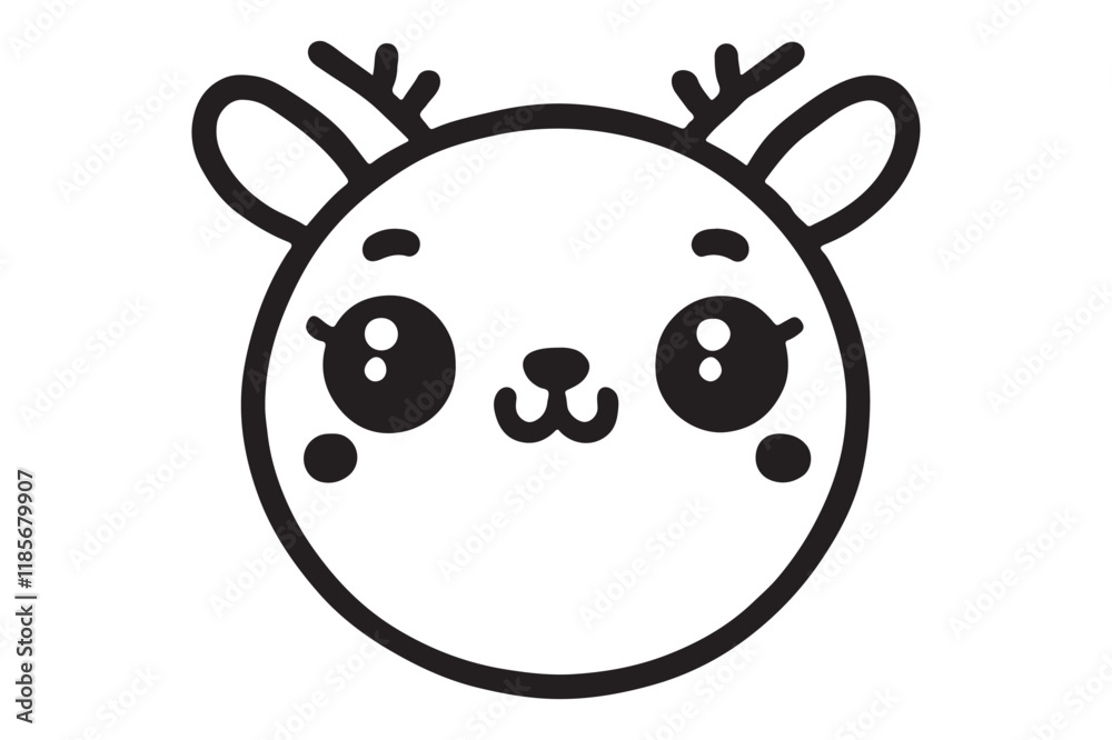 Fototapeta premium Cute cartoon reindeer face line art