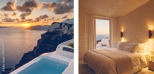 Luxurious Sunrise View of Santorinia??s Caldera photo