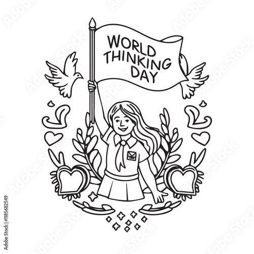 World Thinking Day Vector Design - Girl Scouts Inspired T-Shirt and Social Media Illustrations Featuring Solid Colors, Minimalist Style, and Symbols of Unity, Friendship, and Leadership. Print design