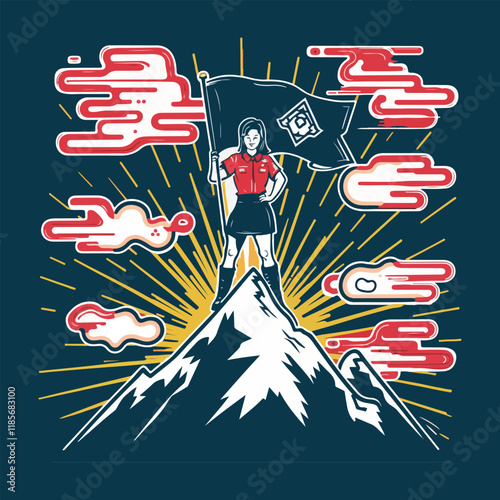 World Thinking Day Vector Design - Girl Scouts Inspired T-Shirt and Social Media Illustrations Featuring Solid Colors, Minimalist Style, and Symbols of Unity, Friendship, and Leadership. Print design