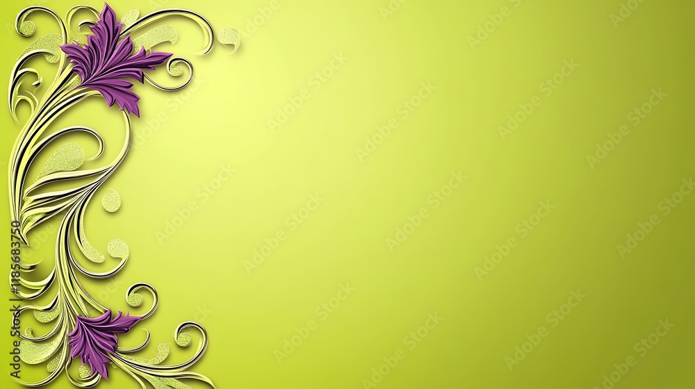 Elegant Floral Design on Lime Green Background Elegant Floral Design on Lime Green Background