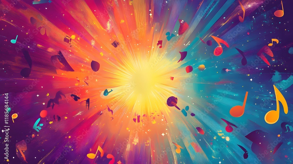 Fototapeta premium Abstract Colorful Music Explosion Bright Vibrant Art