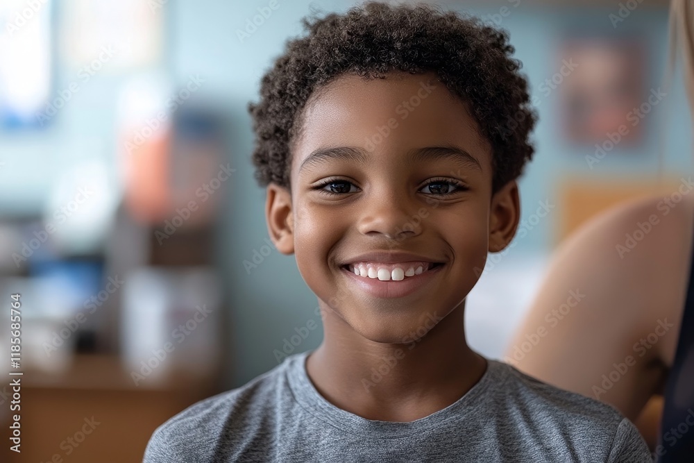 Smiling black boy receiving vaccine at pediatrician's office. Generative AI Smiling black boy receiving vaccine at pediatrician's office. Generative AI
