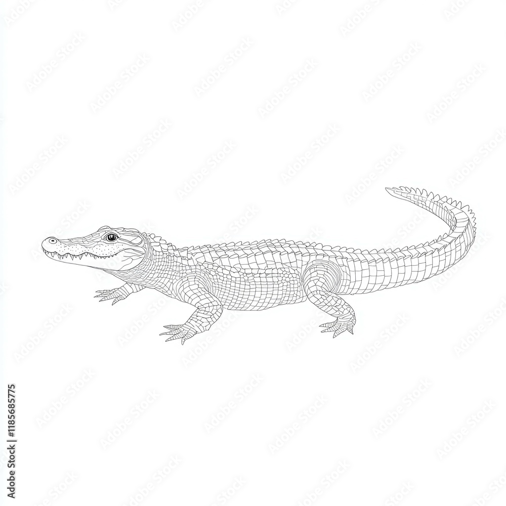 Fototapeta premium Spectacular Line Art: Crocodile Illustration. A detailed drawing of a crocodile, perfect for nature lovers and wildlife enthusiasts.