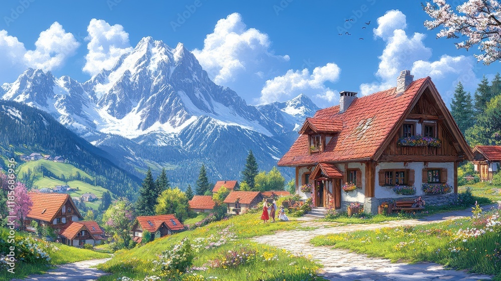 Families and Friends Enjoy Nature in an Animated German Landscape Families and Friends Enjoy Nature in an Animated German Landscape