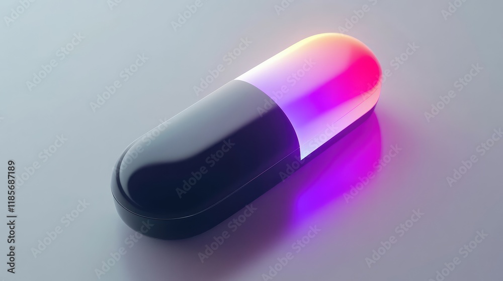 A digital pill box with vibrant glowing indicators, placed on a sleek table, symbolizing smart medication management with blank space A digital pill box with vibrant glowing indicators, placed on a sleek table, symbolizing smart medication management with blank space