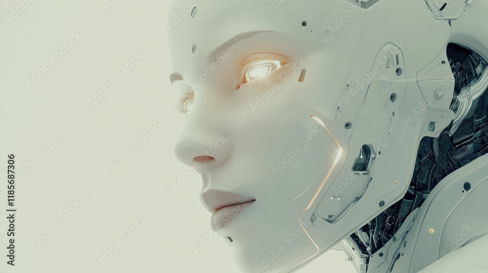 A futuristic AI-powered business assistant interface glowing softly, placed against a clean neutral background with ample copy space A futuristic AI-powered business assistant interface glowing softly, placed against a clean neutral background with ample copy space