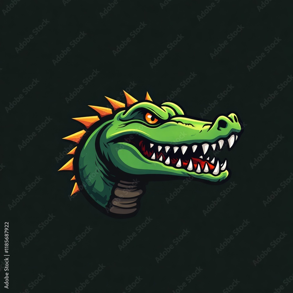 Obraz premium Fierce Green Crocodile Head Spiked Crest Design