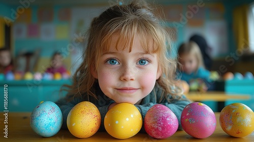 Children Enjoying Colorful Easter Eggs in a Classroom Setting