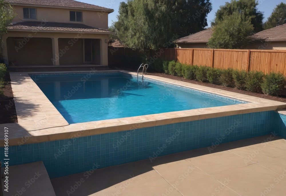 Fototapeta premium A large swimming pool with a charming gazebo in the background