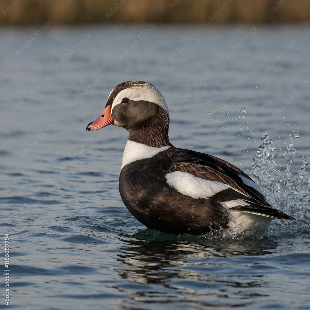 Fototapeta premium Photograph a Long-tailed Duck interacting with other wildlife.