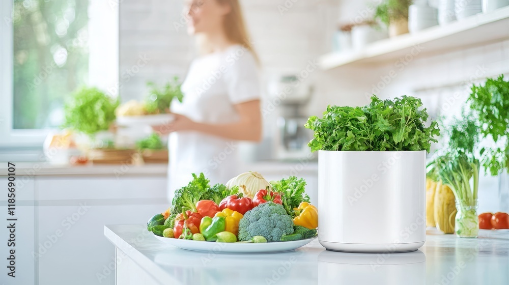 Kitchen Freshness: Vibrant vegetables and herbs in a modern kitchen setting, showcasing a healthy and sustainable lifestyle. Kitchen Freshness: Vibrant vegetables and herbs in a modern kitchen setting, showcasing a healthy and sustainable lifestyle.
