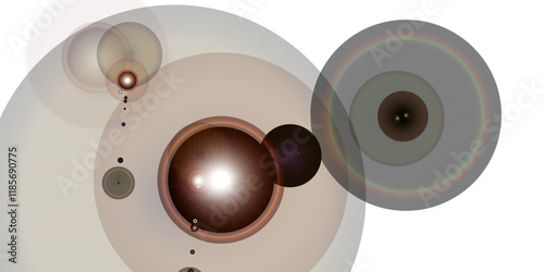 loudspeaker on white background..Original modern abstract painting with golden circles by the artist with AI assistance