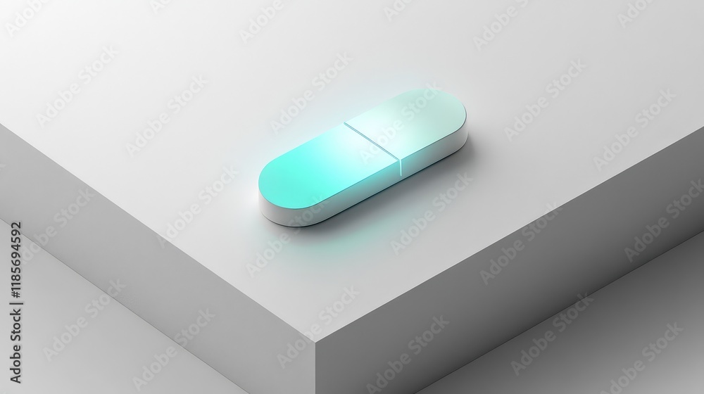 A smart bandage glowing subtly with advanced healing features, resting on a clean white surface with ample room for branding A smart bandage glowing subtly with advanced healing features, resting on a clean white surface with ample room for branding