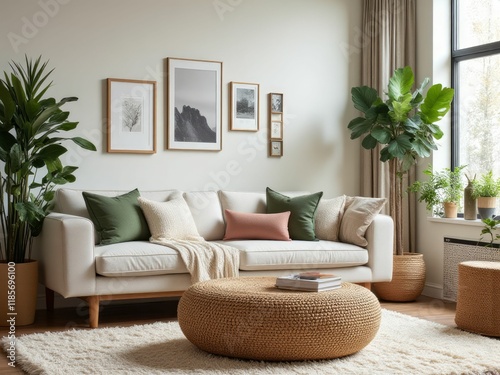 Modern Living Room Decor With Neutral Tones And Greenery