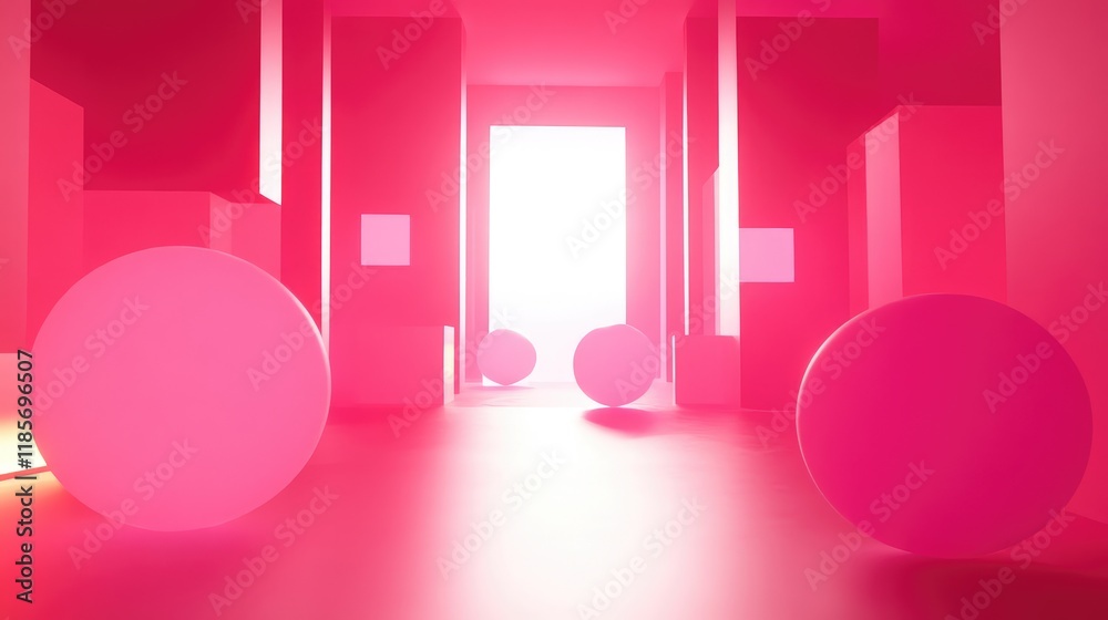 Minimalist abstract D illustration of glowing cubes and spheres representing smart technology innovation, with ample copy space