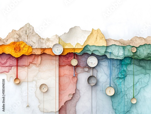 Breathtaking topographic data map landscape with intricate fluid data representations striking color contrasts and shimmering effects experimental mixed media photo