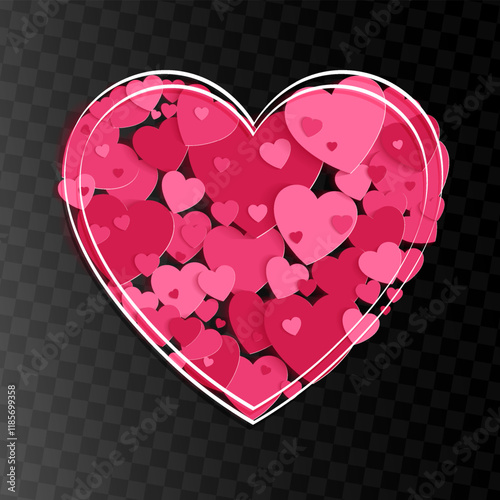 Isolated red heart with white border, design element.