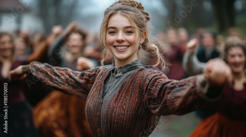 Embracing Tradition: Joyful German Folk Dancing in Nature photo