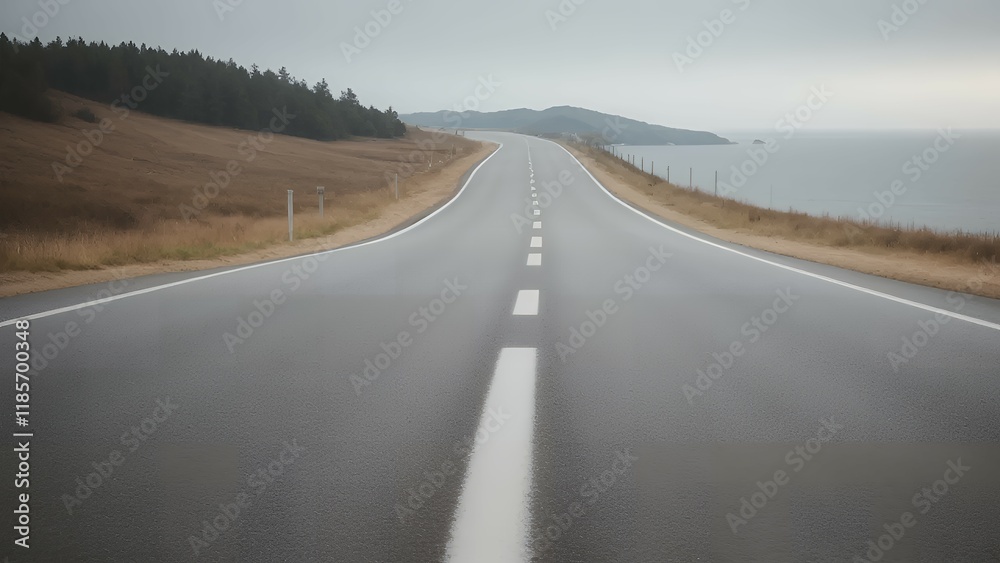 Naklejka premium Minimalist Winding Road Leading to Heart Shaped Horizon Professional High Resolution Microstock Image