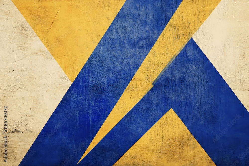 Geometric art design featuring blue and yellow triangular shapes on a textured background. Ideal for modern decor, branding projects, and creative marketing materials. Geometric art design featuring blue and yellow triangular shapes on a textured background. Ideal for modern decor, branding projects, and creative marketing materials.