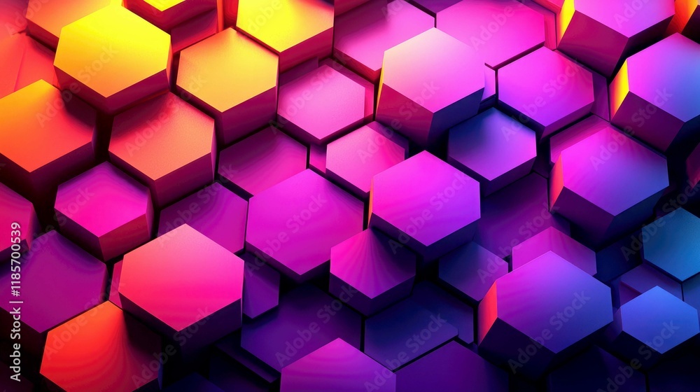 Vibrant Hexagon Geometric Pattern: Abstract 3D Colorful Background Vibrant Hexagon Geometric Pattern: Abstract 3D Colorful Background