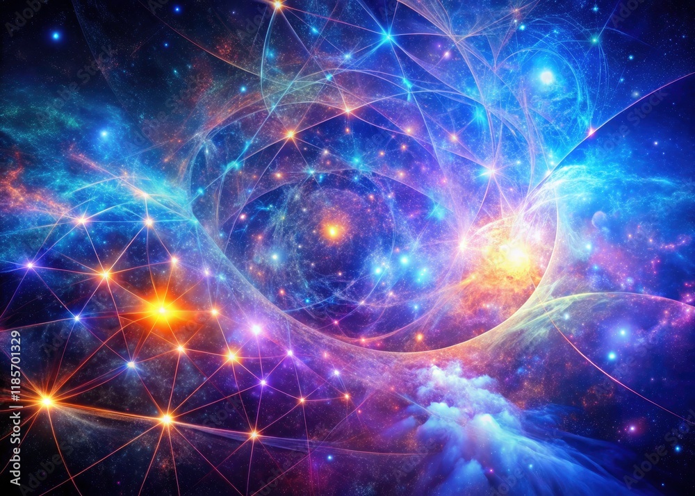 Double exposure space art reveals a fractal cosmic nexus: a celestial network spanning galaxies and nebulae. Double exposure space art reveals a fractal cosmic nexus: a celestial network spanning galaxies and nebulae.