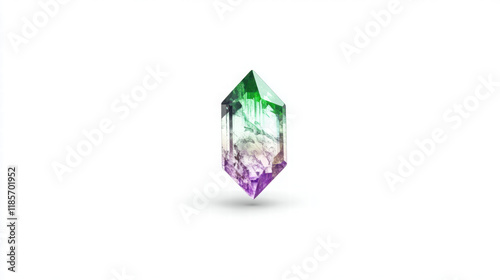 stunning crystal with green, purple, and clear facets, showcasing its natural beauty and unique shape. Perfect for decoration or spiritual practices photo