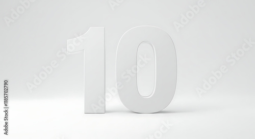 Clean White 3D Number Ten Minimalist Design Modern Font Number 10