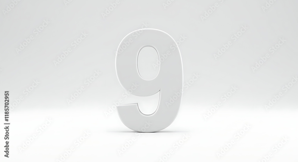 3D Render White Number Nine Digit 9 Minimalist Background 3D Render White Number Nine Digit 9 Minimalist Background
