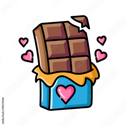 Made in uk A cute cartoon illustration of a chocolate bar with hearts, perfect for Valentine's Day or any occasion.
