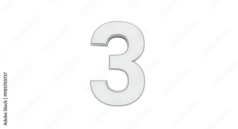 3D Number Three White Silver Bold Digit Isolated Graphic Design Element 3D Number Three White Silver Bold Digit Isolated Graphic Design Element