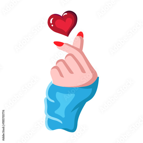 Made in uk A cute cartoon illustration of a pink hand forming a heart gesture, a red heart floating above it.