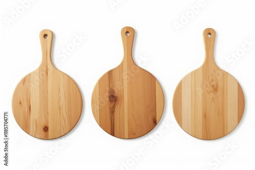 Three Round Wooden Cutting Boards With Handles photo