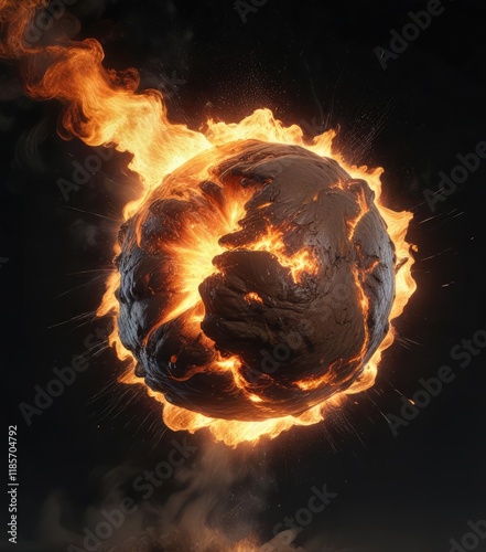 a dramatic fireball explodes on the black background with swirling flames, incendiary event, fiery chaos, blazing inferno