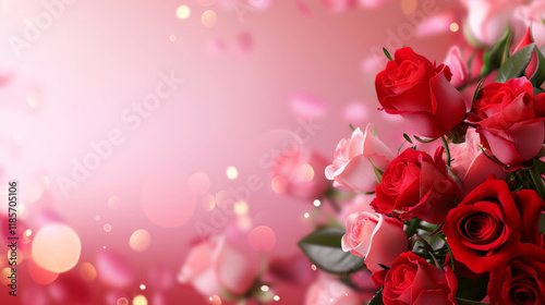 Beautiful bouquet of red and pink roses with soft background