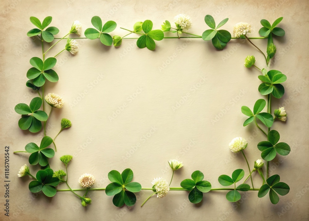 Fototapeta premium Minimalist Irish clover frame, blank canvas, nature's elegant touch.