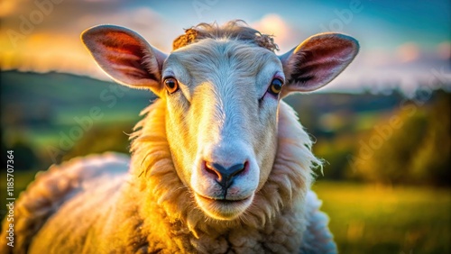 Soft focus highlights the detail of Sussex sheep in intimate farm animal portraits. photo