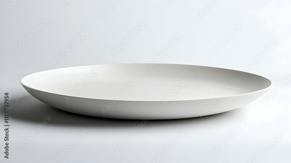 Empty white platter on plain background, showcasing design, studio shot Empty white platter on plain background, showcasing design, studio shot
