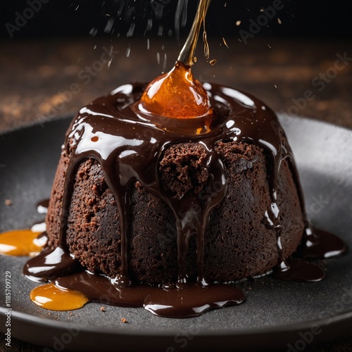 Capture a molten lava cake with the chocolate oozing out. photo