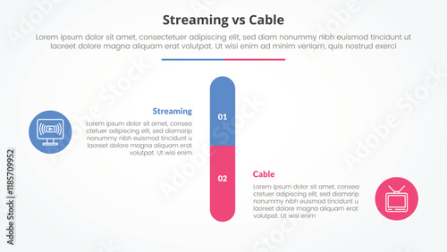 streaming services vs cable comparison opposite infographic concept for slide presentation with round vertical bar percentage with flat style