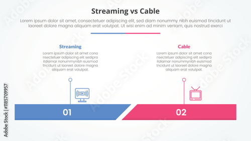 streaming services vs cable comparison opposite infographic concept for slide presentation with percentage horizontal bar with flat style