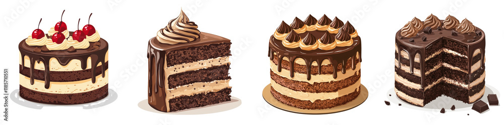 Flat style illustration of chocolate cake isolated on white background. Collection Png. Flat style illustration of chocolate cake isolated on white background. Collection Png.
