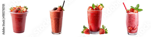 Strawberry smoothie isolated on white background. Collection Png.