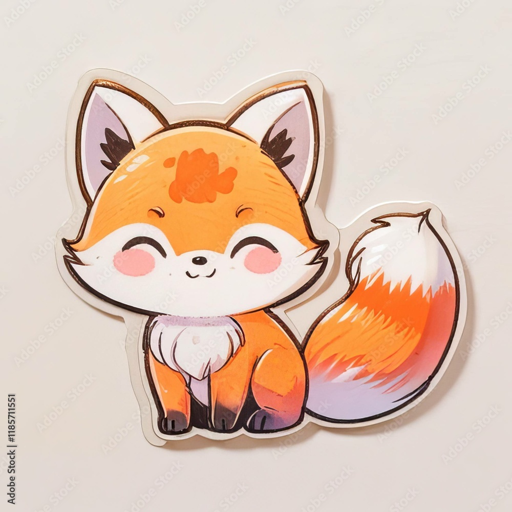Obraz premium Cute baby kawaii fox smiling on white background and front view design . Ai generated.
