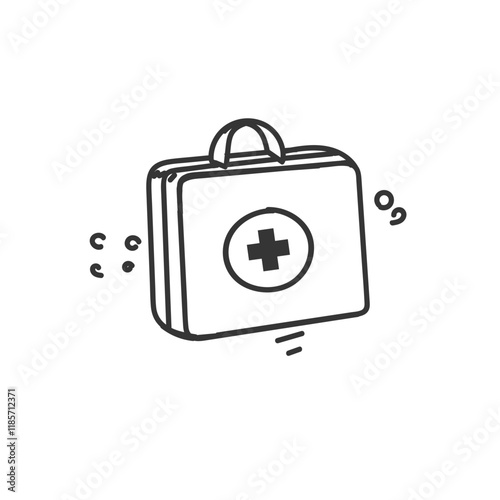 hand drawn medical kit in doodle style