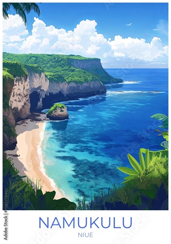 Namukulu Niue Travel Poster Flat Illustration Print Decor Gift Canvas Wall Art Gift photo