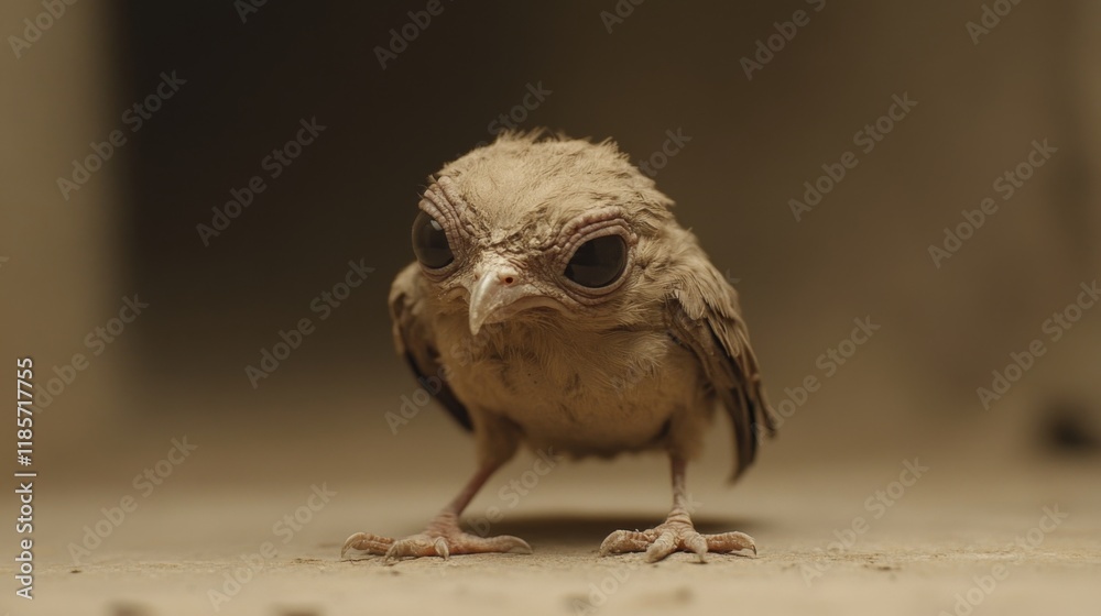 Fototapeta premium Close-up of a small, muddy bird chick.