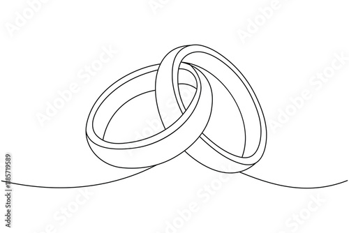 Wedding ring one line art style vector illustration and isolated outline flat icon
